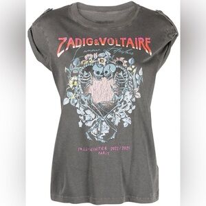 Zadig & Voltaire Donate Skull Heart Graphic Cotton Tee Size M Good Condition